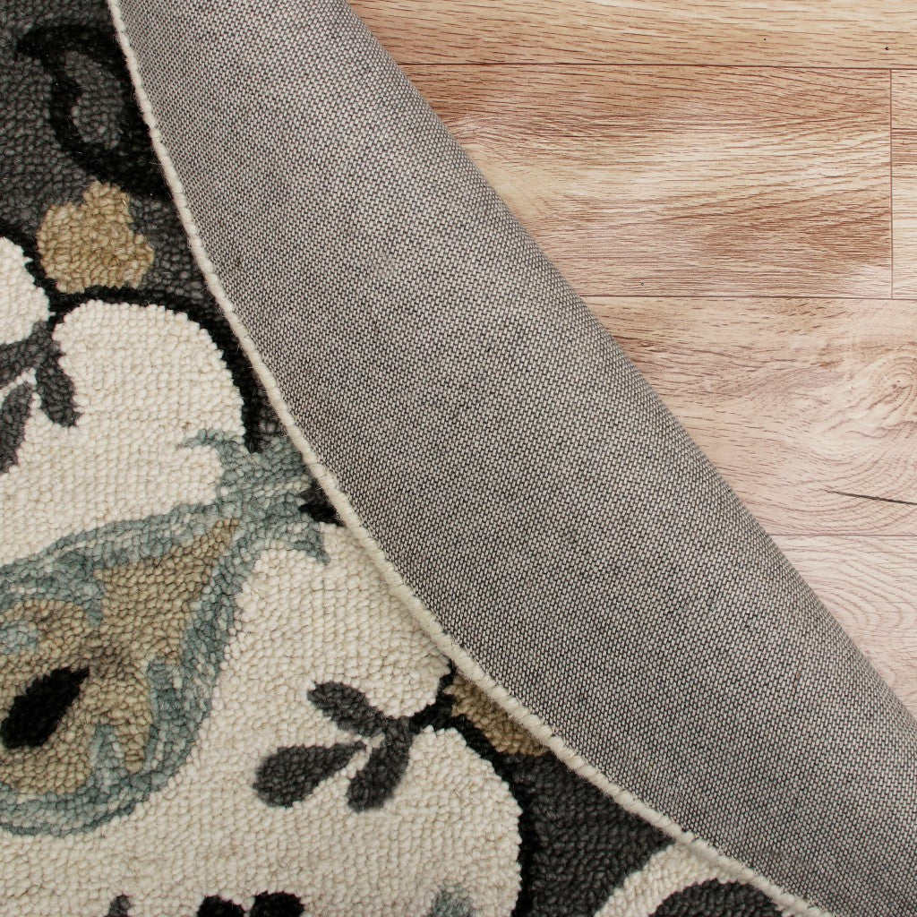 7' Gray Round Wool Hand Hooked Handmade Area Rug-Area Rugs-DECOROLALA