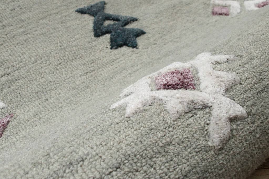 7' Gray Round Wool Hand Hooked Handmade Area Rug-Area Rugs-DECOROLALA