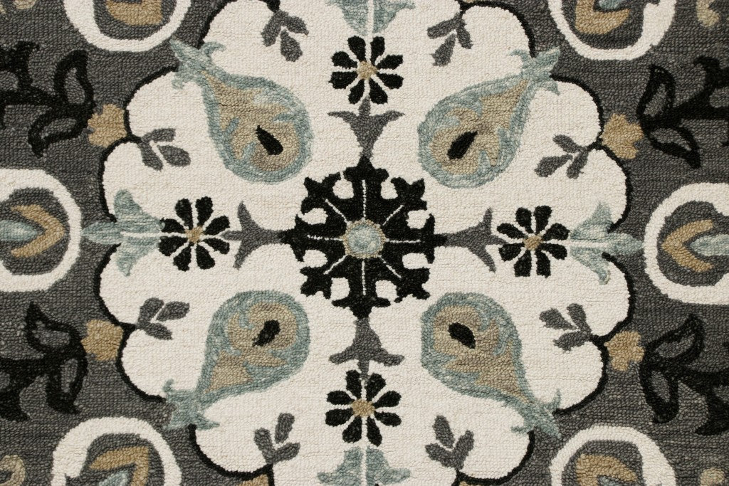 7' Gray Round Wool Hand Hooked Handmade Area Rug-Area Rugs-DECOROLALA