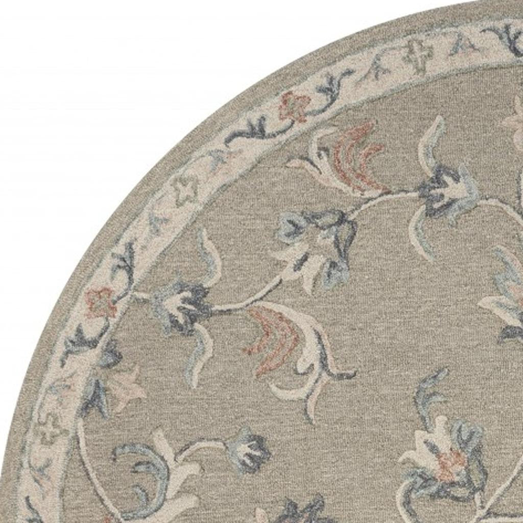 7' Gray Round Wool Hand Tufted Area Rug-Area Rugs-DECOROLALA