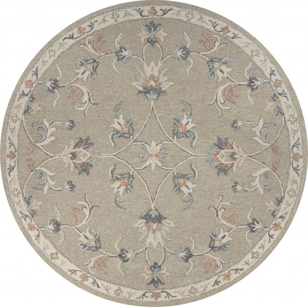 7' Gray Round Wool Hand Tufted Area Rug-Area Rugs-DECOROLALA