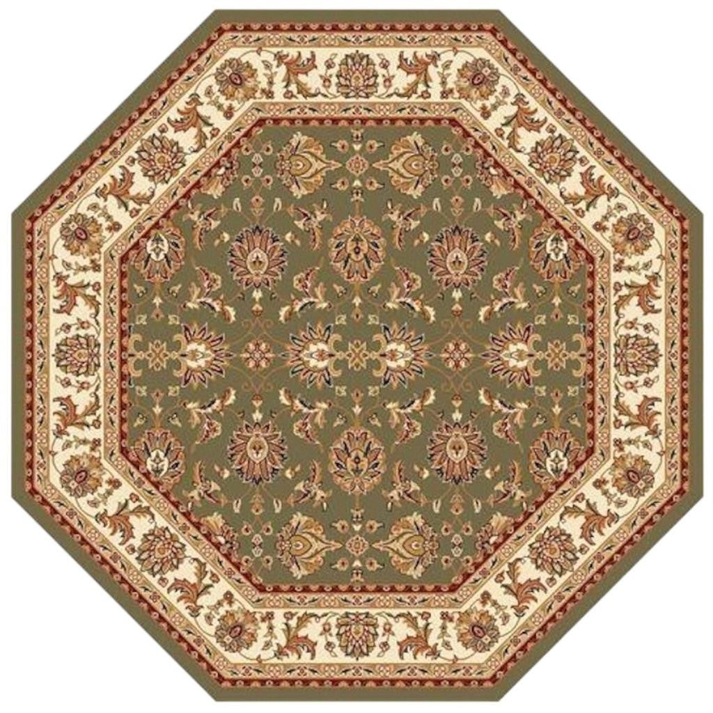 7' Green And Ivory Floral Octagon Rug-Area Rugs-DECOROLALA