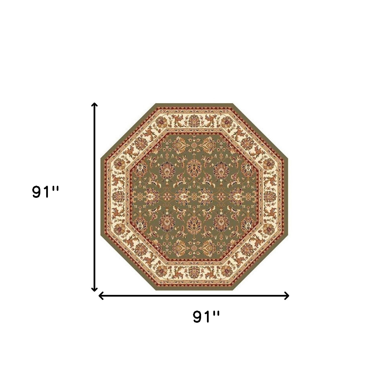 7' Green And Ivory Floral Octagon Rug-Area Rugs-DECOROLALA