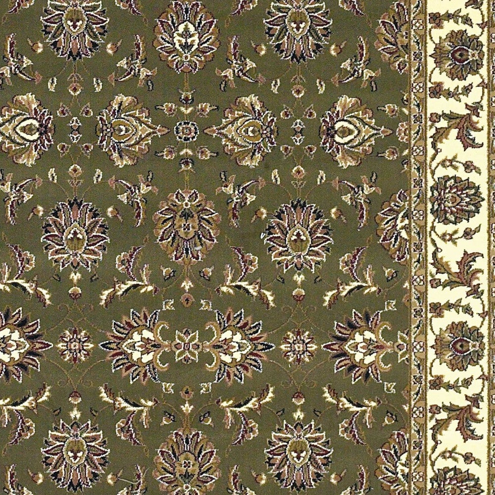 7' Green And Ivory Floral Octagon Rug-Area Rugs-DECOROLALA