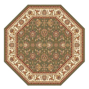 7' Green And Ivory Floral Octagon Rug-Area Rugs-DECOROLALA