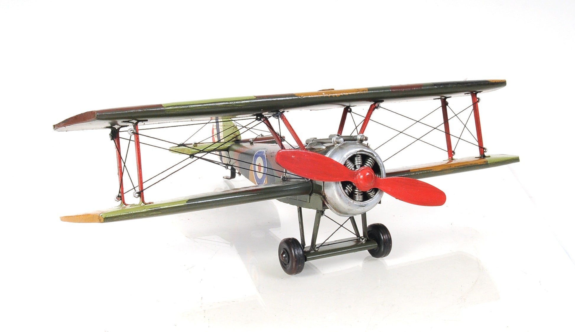 7" Green Metal Hand Painted Model Airplane Tabletop Sculpture-Sculptures-DECOROLALA