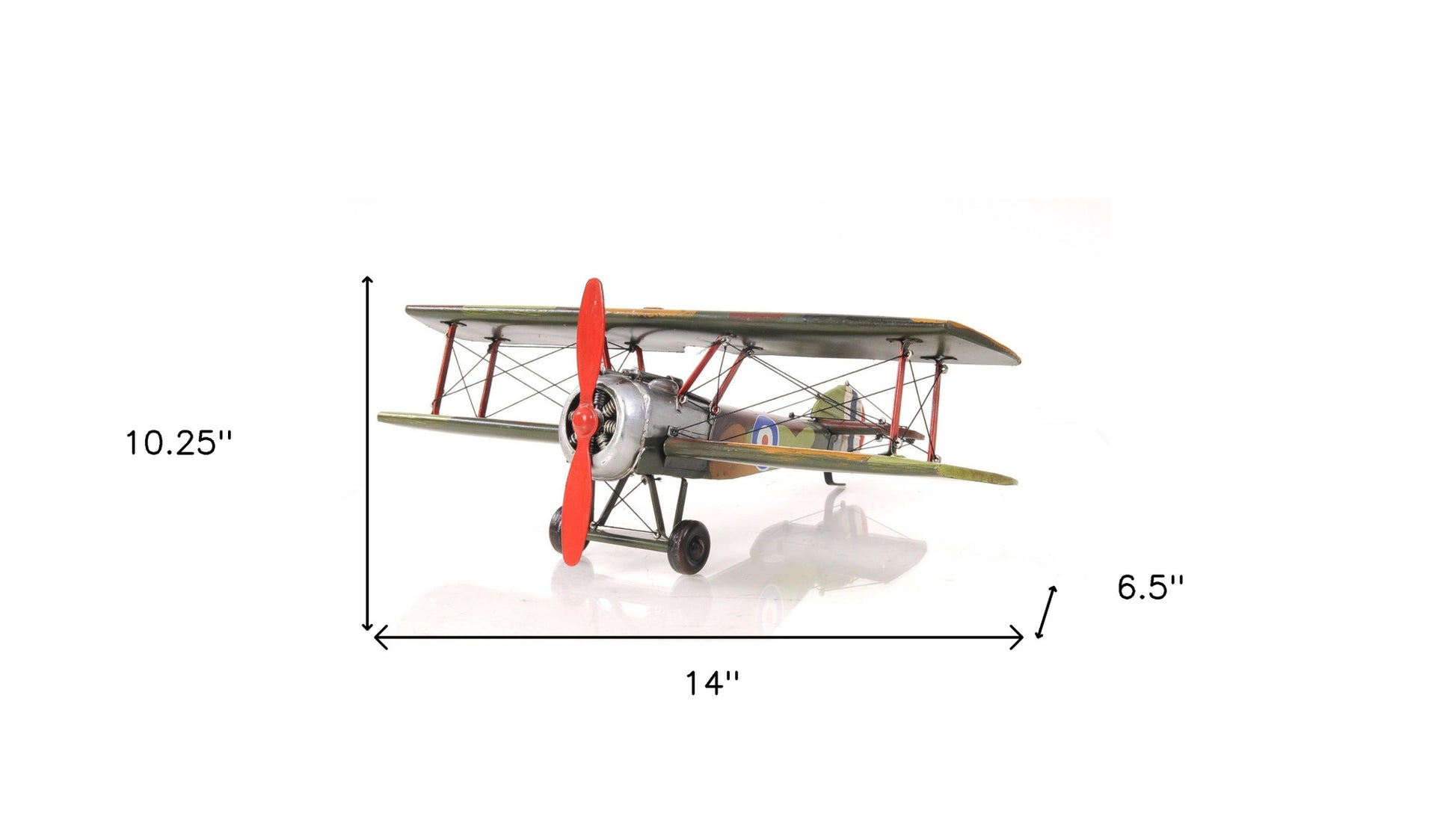 7" Green Metal Hand Painted Model Airplane Tabletop Sculpture-Sculptures-DECOROLALA