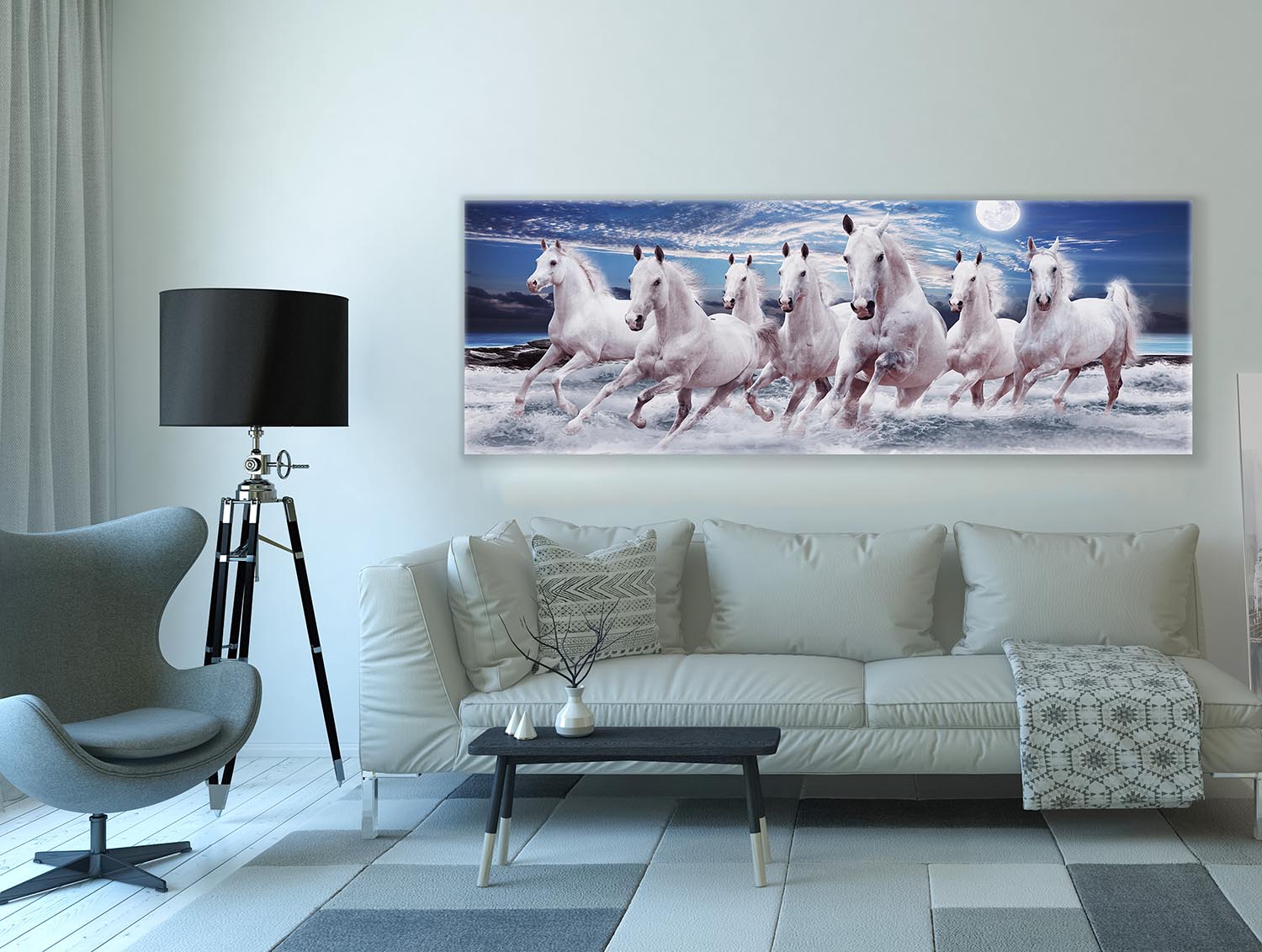 7 Horses Good Luck Canvas Wall Art 72x24 Inches-Wall Art-DECOROLALA