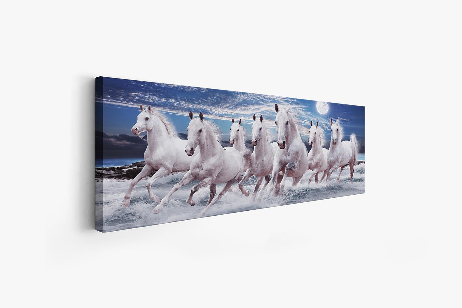 7 Horses Good Luck Canvas Wall Art 72x24 Inches-Wall Art-DECOROLALA