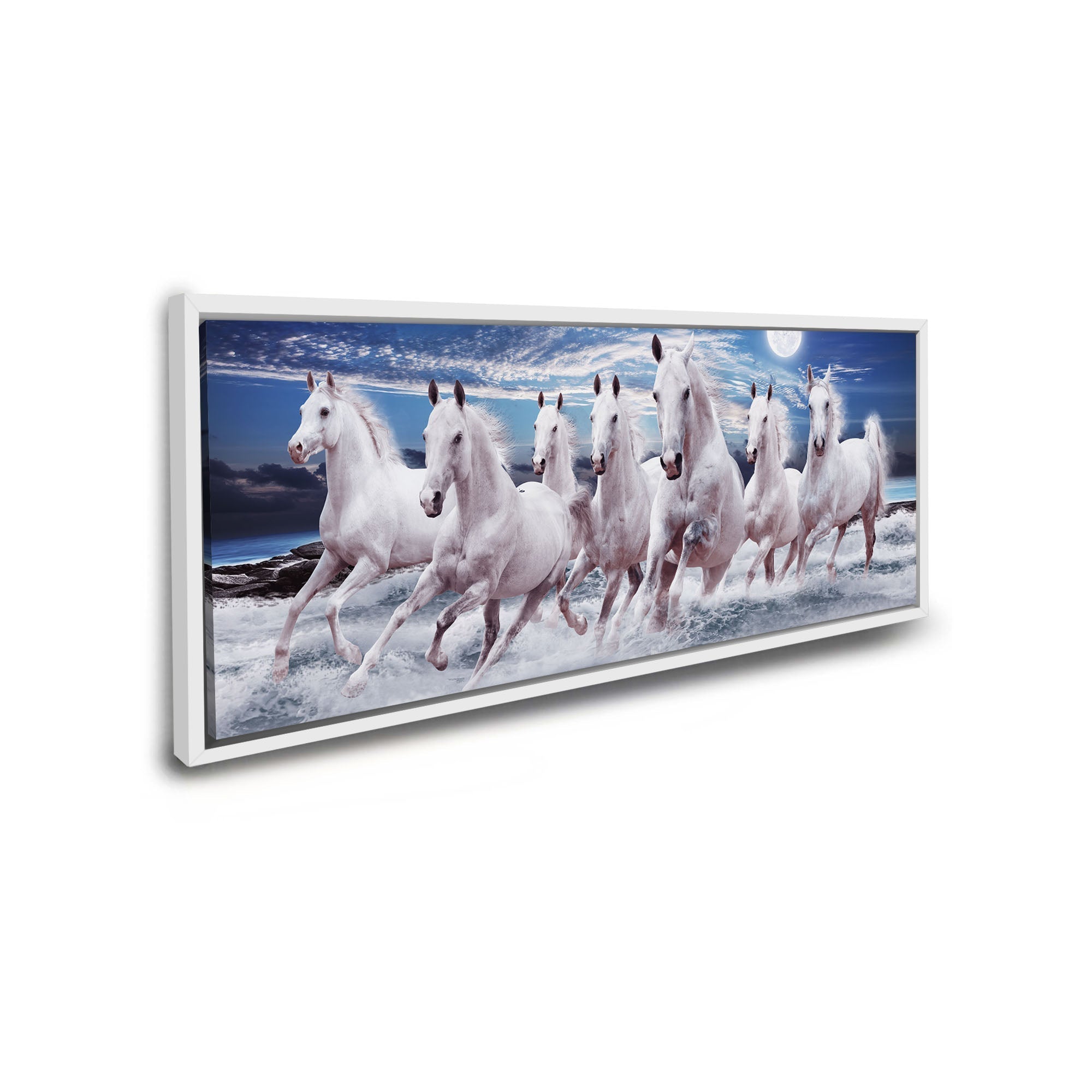 7 Horses Good Luck Canvas Wall Art 72x24 Inches-Wall Art-DECOROLALA