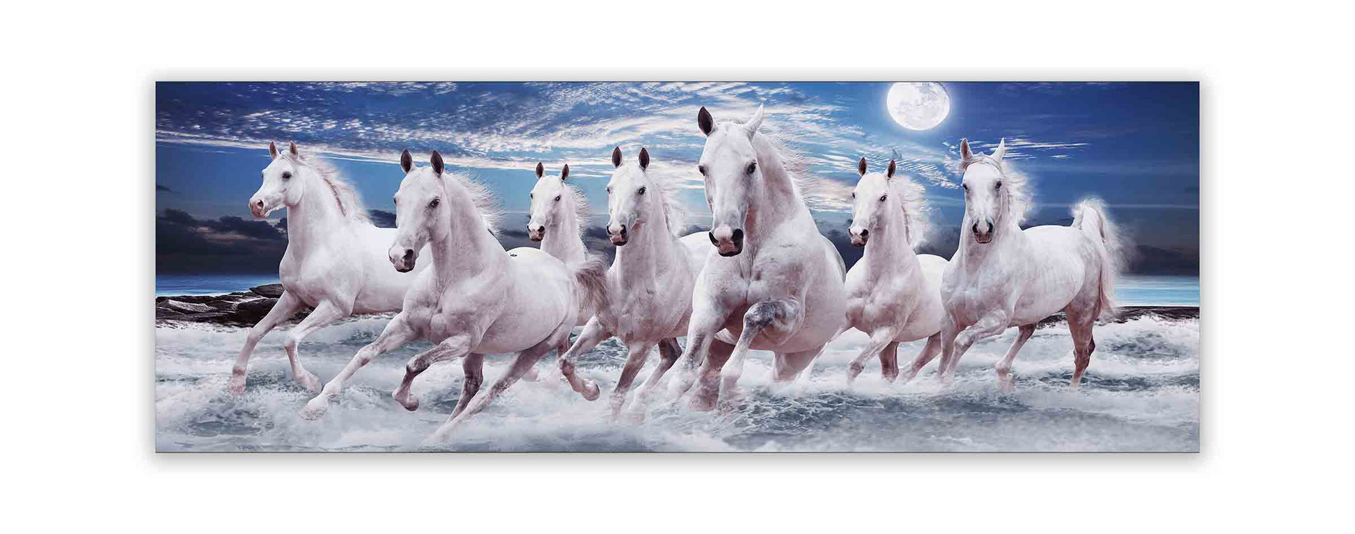7 Horses Good Luck Canvas Wall Art 72x24 Inches-Wall Art-DECOROLALA