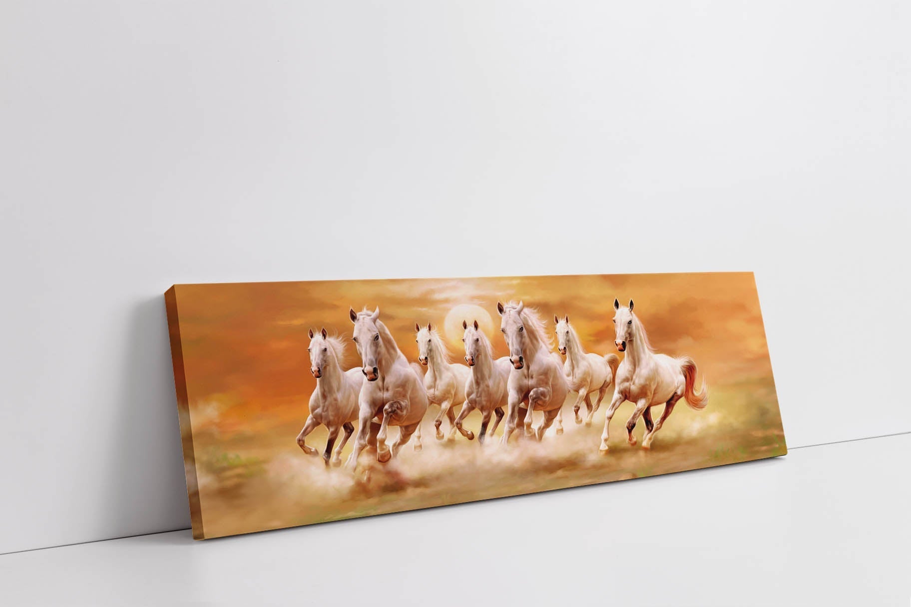 7 Horses Wildlife Canvas Wall Art with Gold Varnish-Wall Art-DECOROLALA