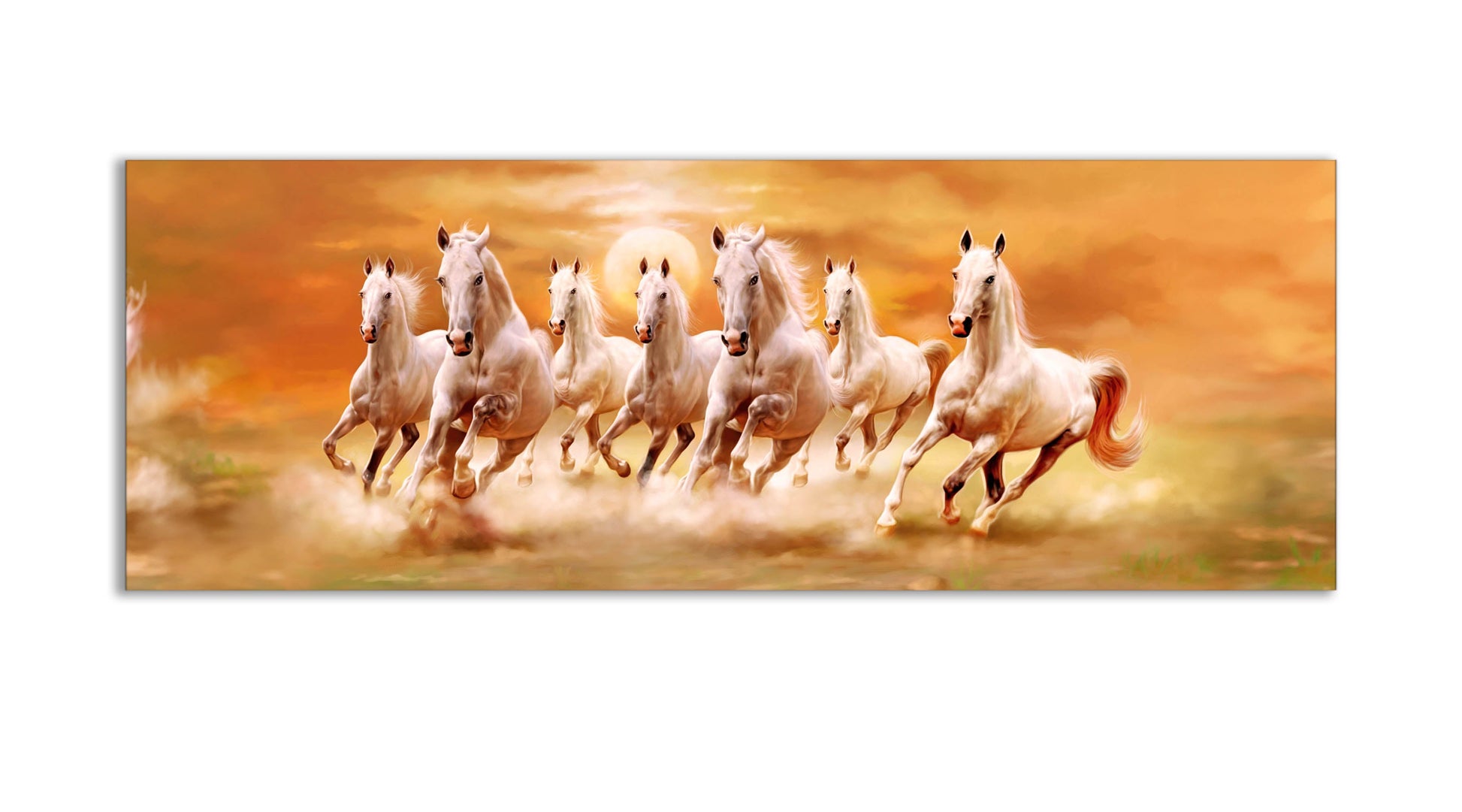 7 Horses Wildlife Canvas Wall Art with Gold Varnish-Wall Art-DECOROLALA