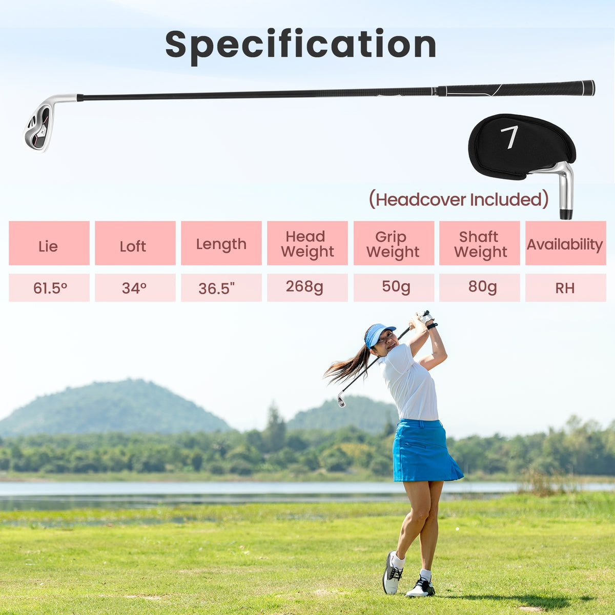 #7 Iron Single Golf Club for Women with Graphite Shaft and Headcover-Golf-DECOROLALA