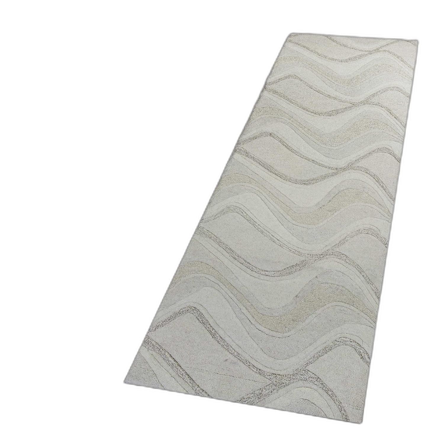 7' Ivory And Gray Wool Abstract Hand Tufted Runner Rug-Area Rugs-DECOROLALA