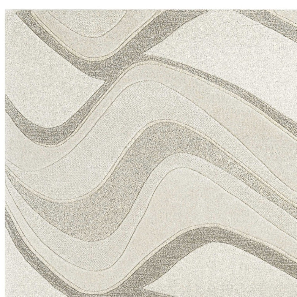 7' Ivory And Gray Wool Abstract Hand Tufted Runner Rug-Area Rugs-DECOROLALA