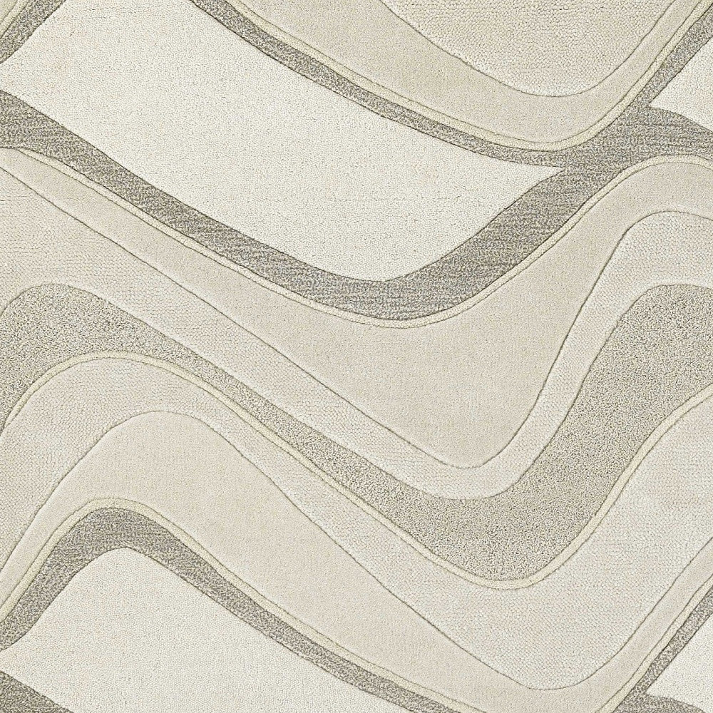 7' Ivory And Gray Wool Abstract Hand Tufted Runner Rug-Area Rugs-DECOROLALA