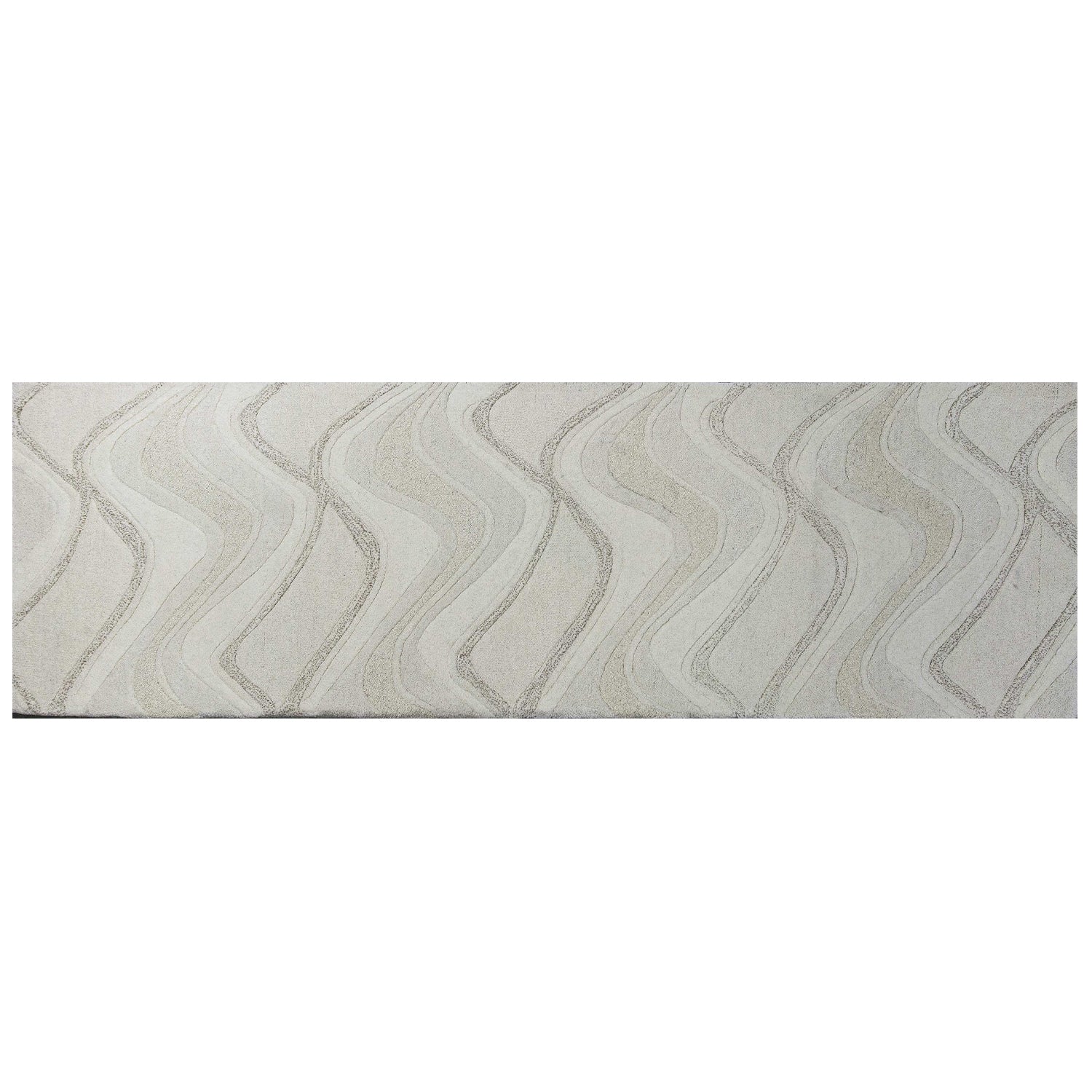 7' Ivory And Gray Wool Abstract Hand Tufted Runner Rug-Area Rugs-DECOROLALA