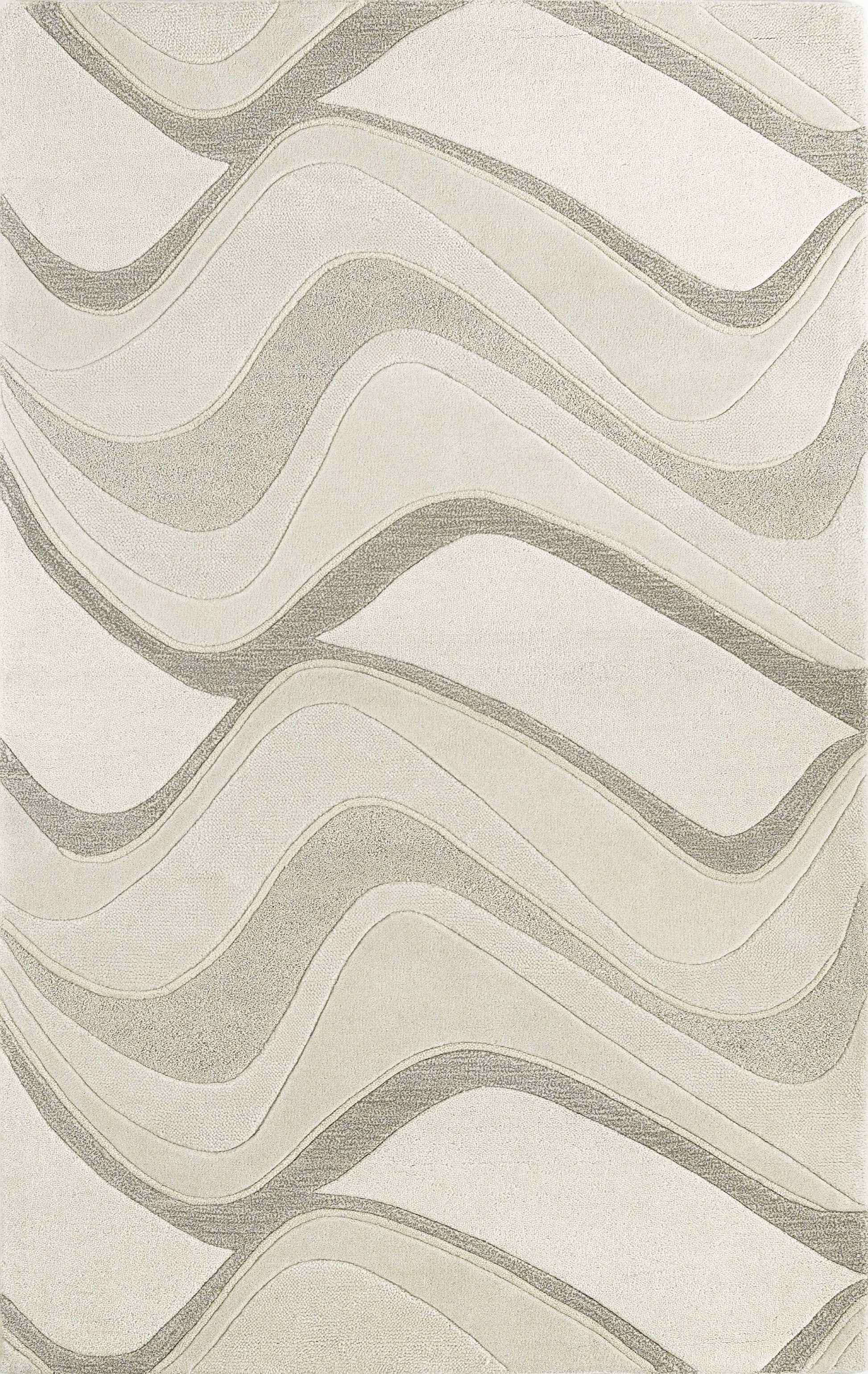 7' Ivory And Gray Wool Abstract Hand Tufted Runner Rug-Area Rugs-DECOROLALA