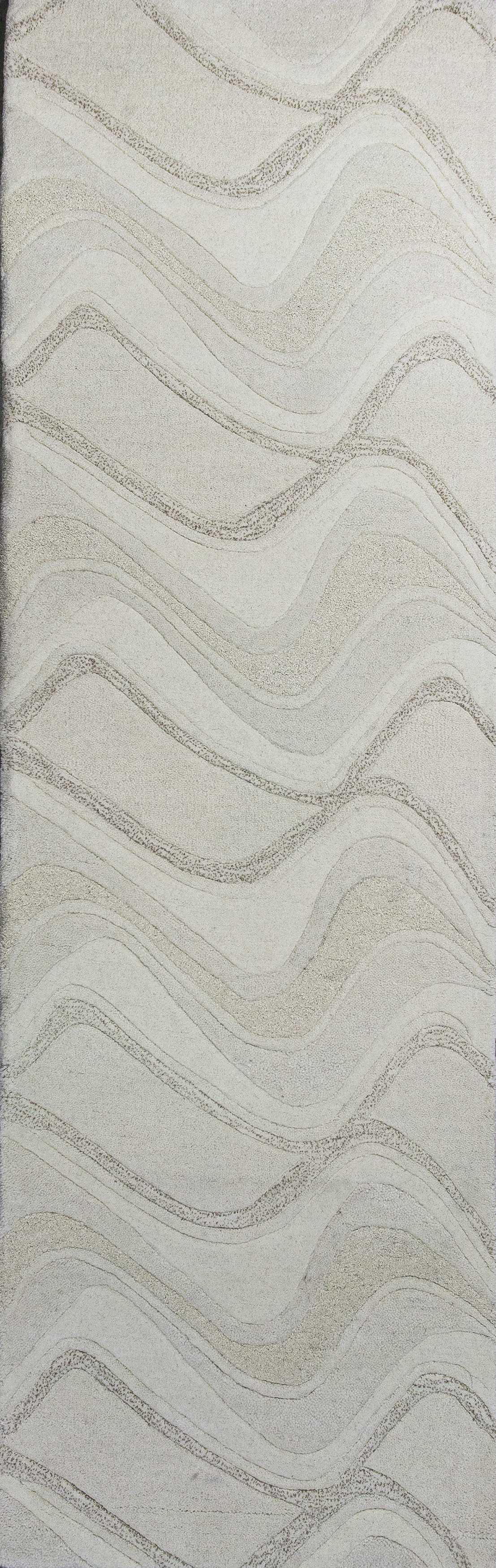 7' Ivory And Gray Wool Abstract Hand Tufted Runner Rug-Area Rugs-DECOROLALA