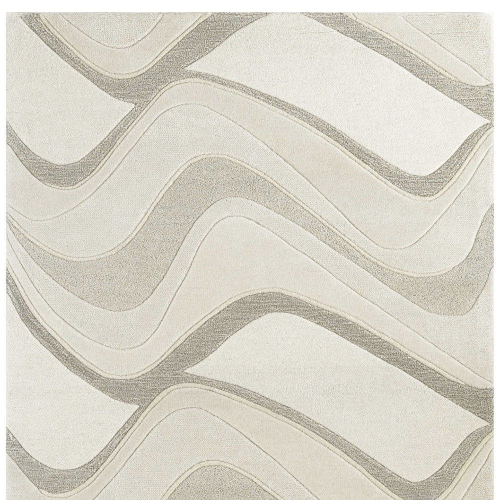 7' Ivory And Gray Wool Abstract Hand Tufted Runner Rug-Area Rugs-DECOROLALA