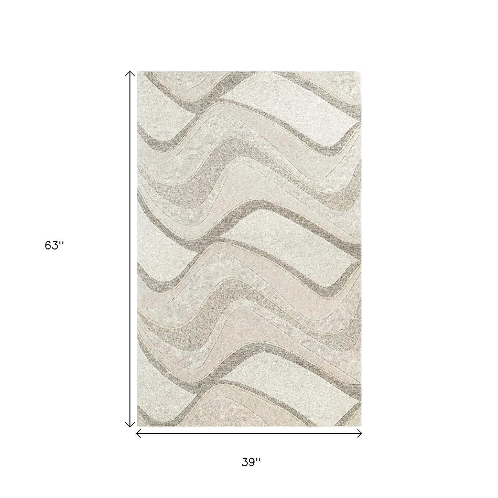 7' Ivory And Gray Wool Abstract Hand Tufted Runner Rug-Area Rugs-DECOROLALA