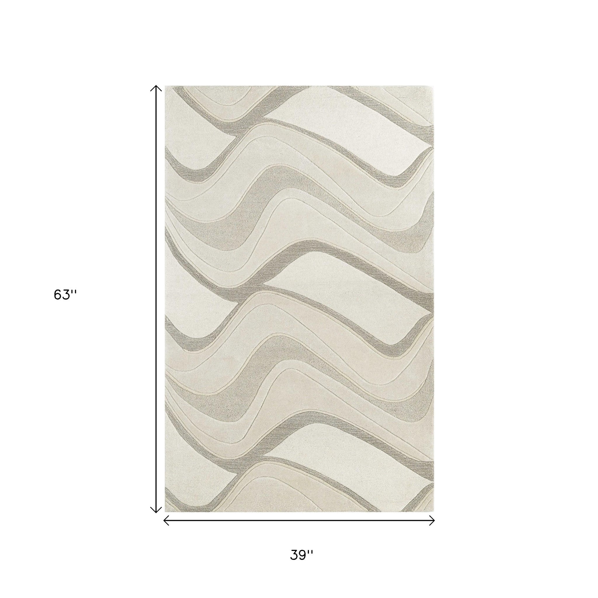7' Ivory And Gray Wool Abstract Hand Tufted Runner Rug-Area Rugs-DECOROLALA