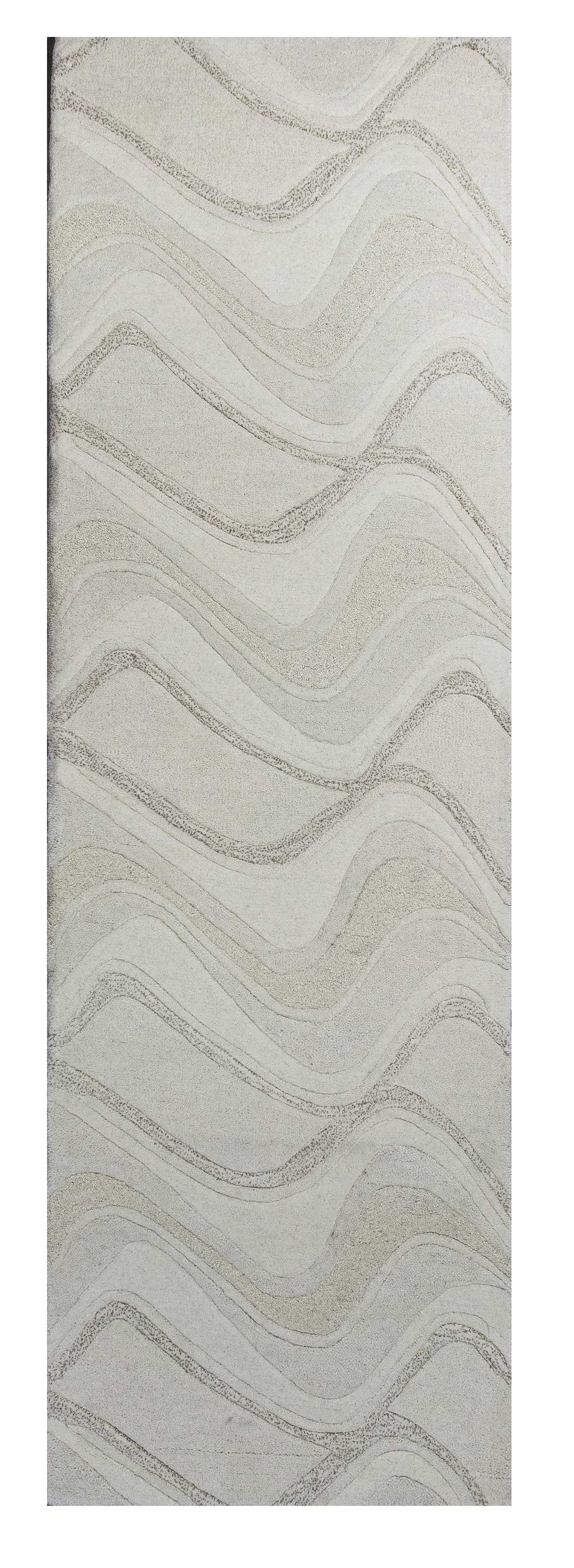 7' Ivory And Gray Wool Abstract Hand Tufted Runner Rug-Area Rugs-DECOROLALA