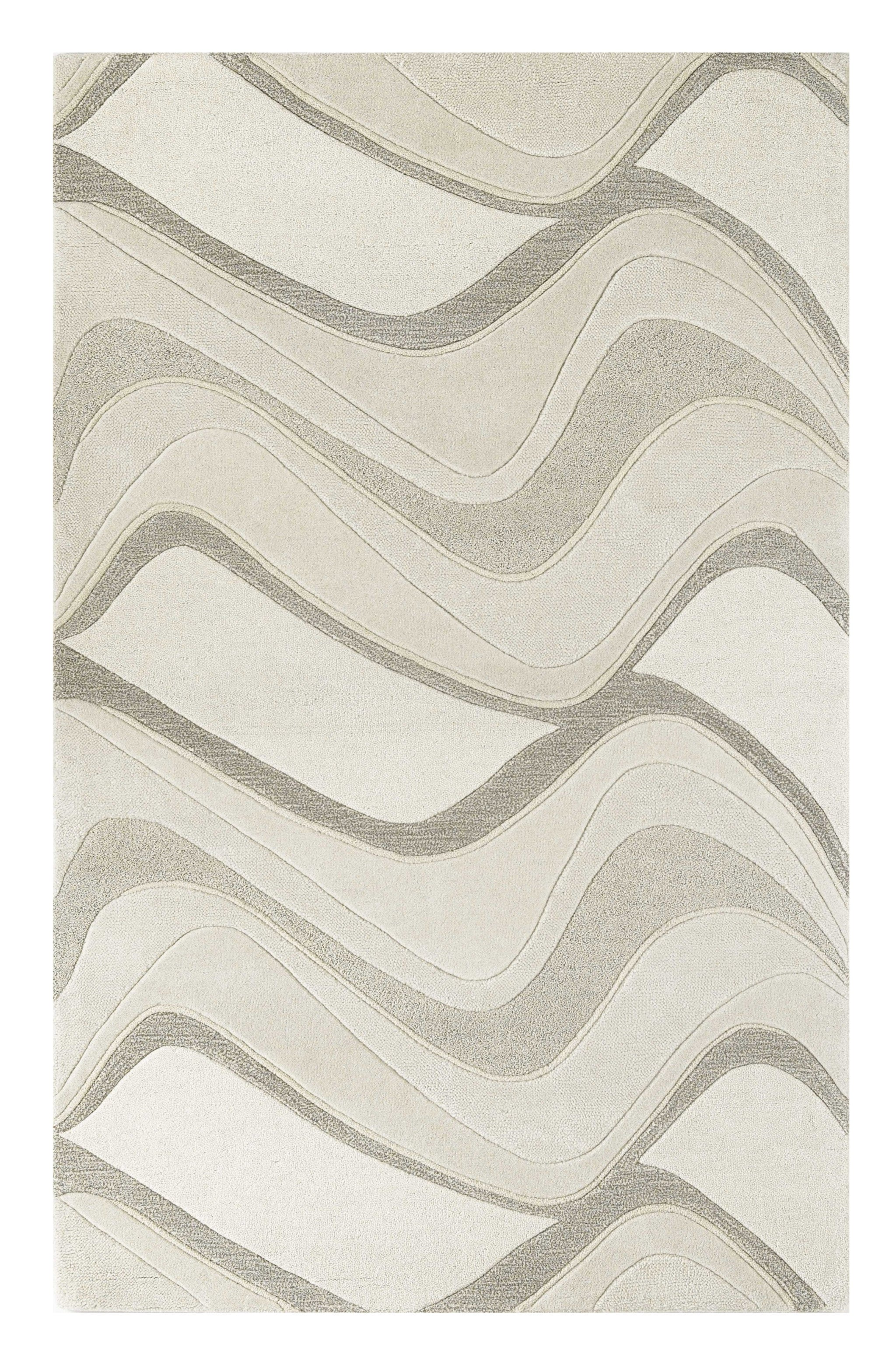 7' Ivory And Gray Wool Abstract Hand Tufted Runner Rug-Area Rugs-DECOROLALA