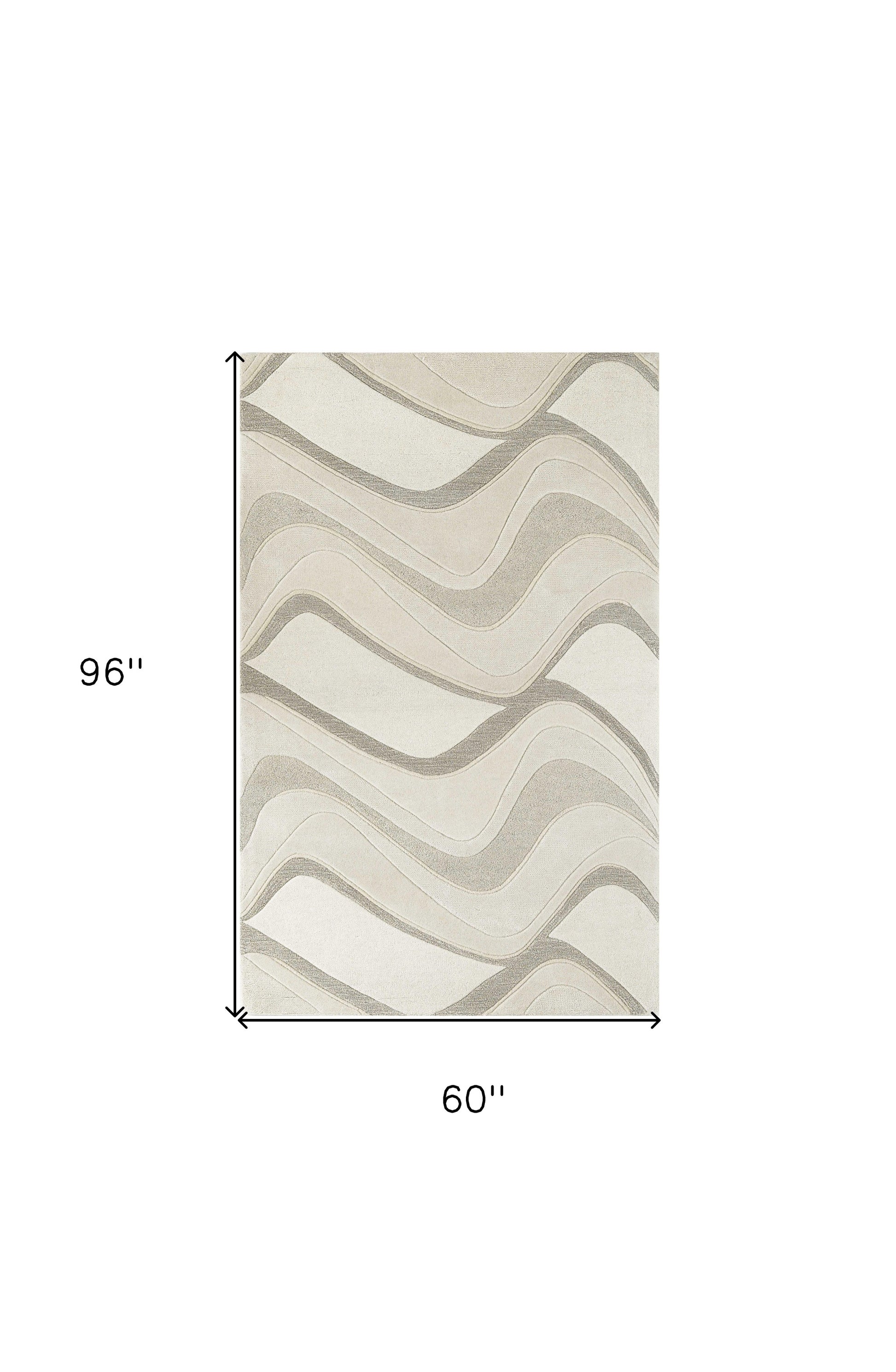 7' Ivory And Gray Wool Abstract Hand Tufted Runner Rug-Area Rugs-DECOROLALA