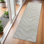 7' Ivory And Gray Wool Abstract Hand Tufted Runner Rug-Area Rugs-DECOROLALA