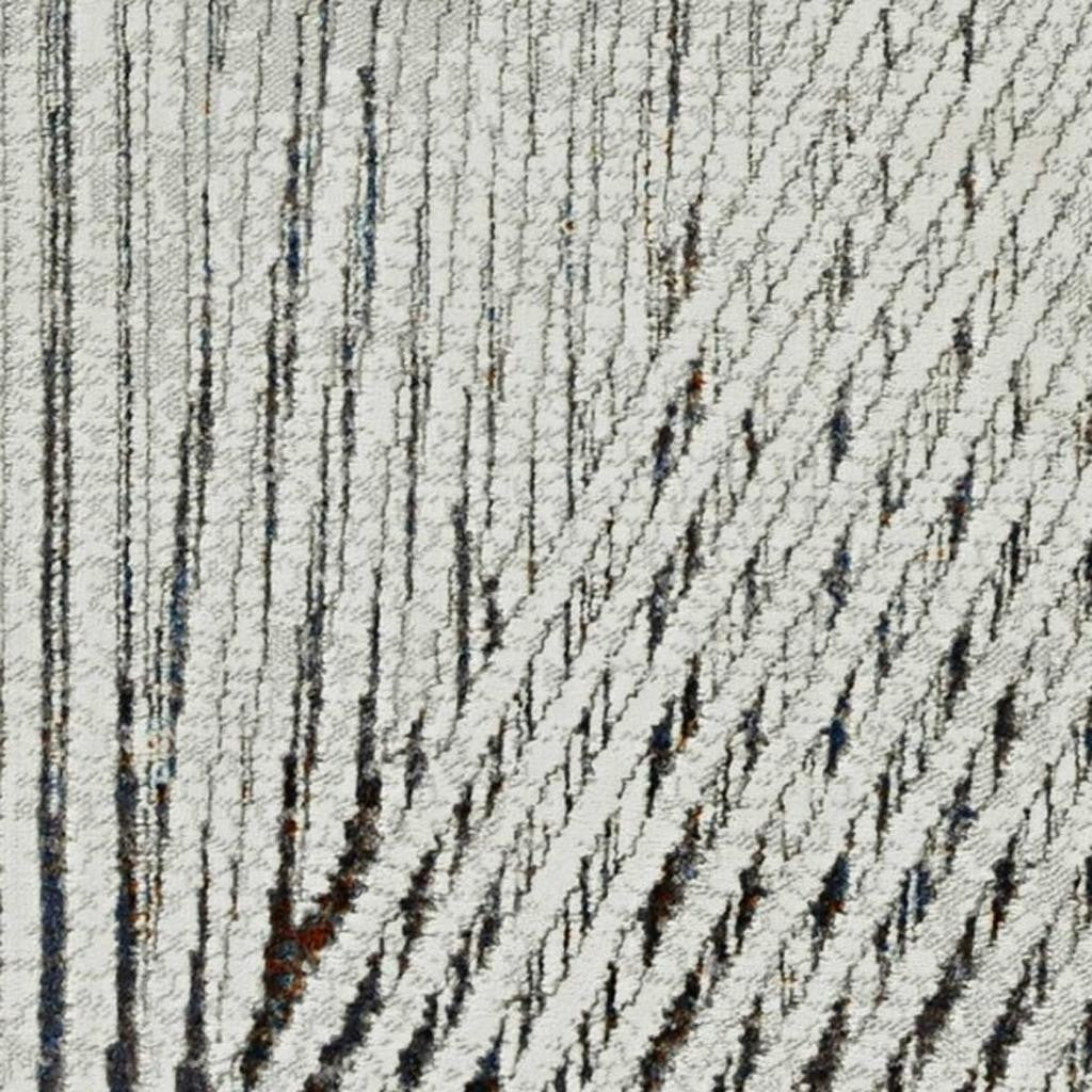 7' Ivory Grey Machine Woven Geometric Lines Indoor Runner Rug-Area Rugs-DECOROLALA