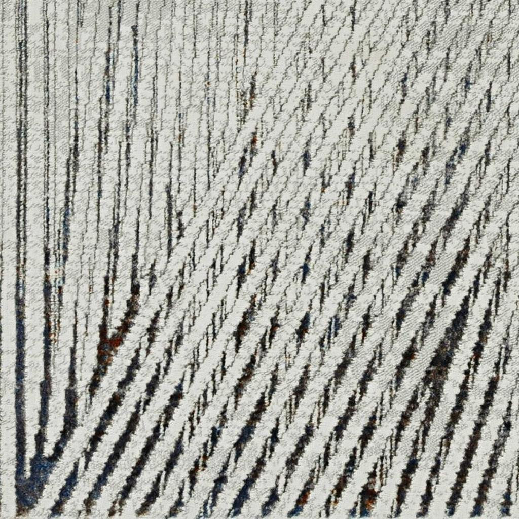 7' Ivory Grey Machine Woven Geometric Lines Indoor Runner Rug-Area Rugs-DECOROLALA