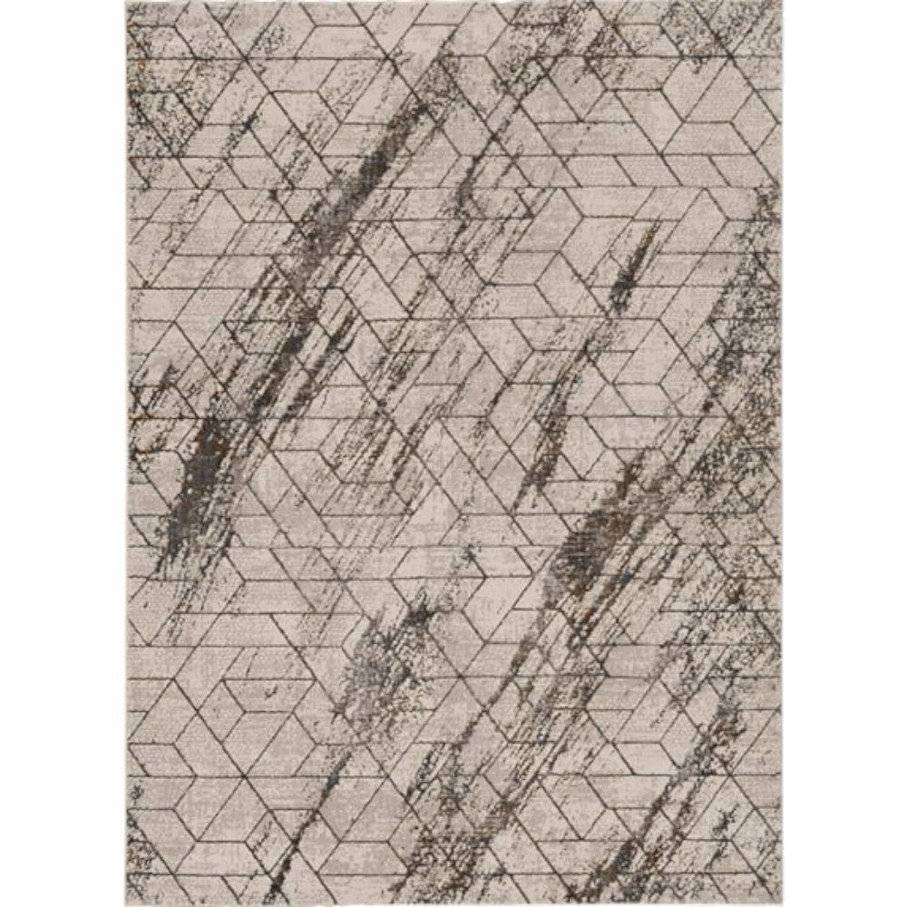 7' Ivory Machine Woven Abstract Geometric Indoor Runner Rug-Area Rugs-DECOROLALA
