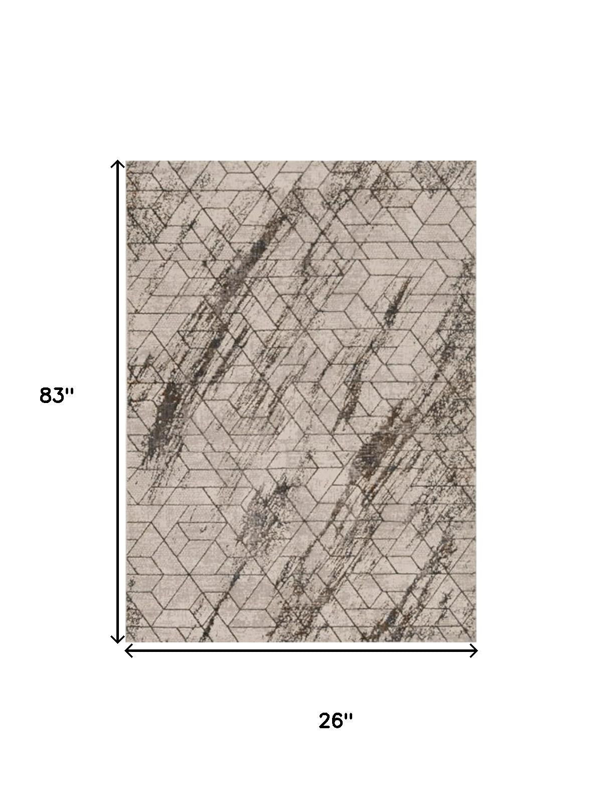 7' Ivory Machine Woven Abstract Geometric Indoor Runner Rug-Area Rugs-DECOROLALA