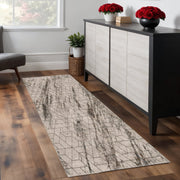 7' Ivory Machine Woven Abstract Geometric Indoor Runner Rug-Area Rugs-DECOROLALA