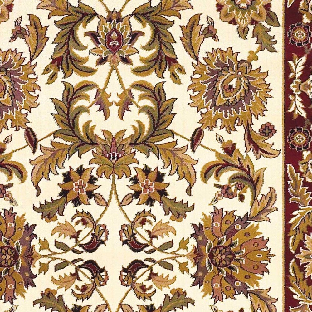 7' Ivory Red And Orange Floral Medallion Octagon Rug-Area Rugs-DECOROLALA