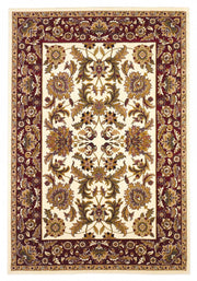 7' Ivory Red And Orange Floral Medallion Octagon Rug-Area Rugs-DECOROLALA