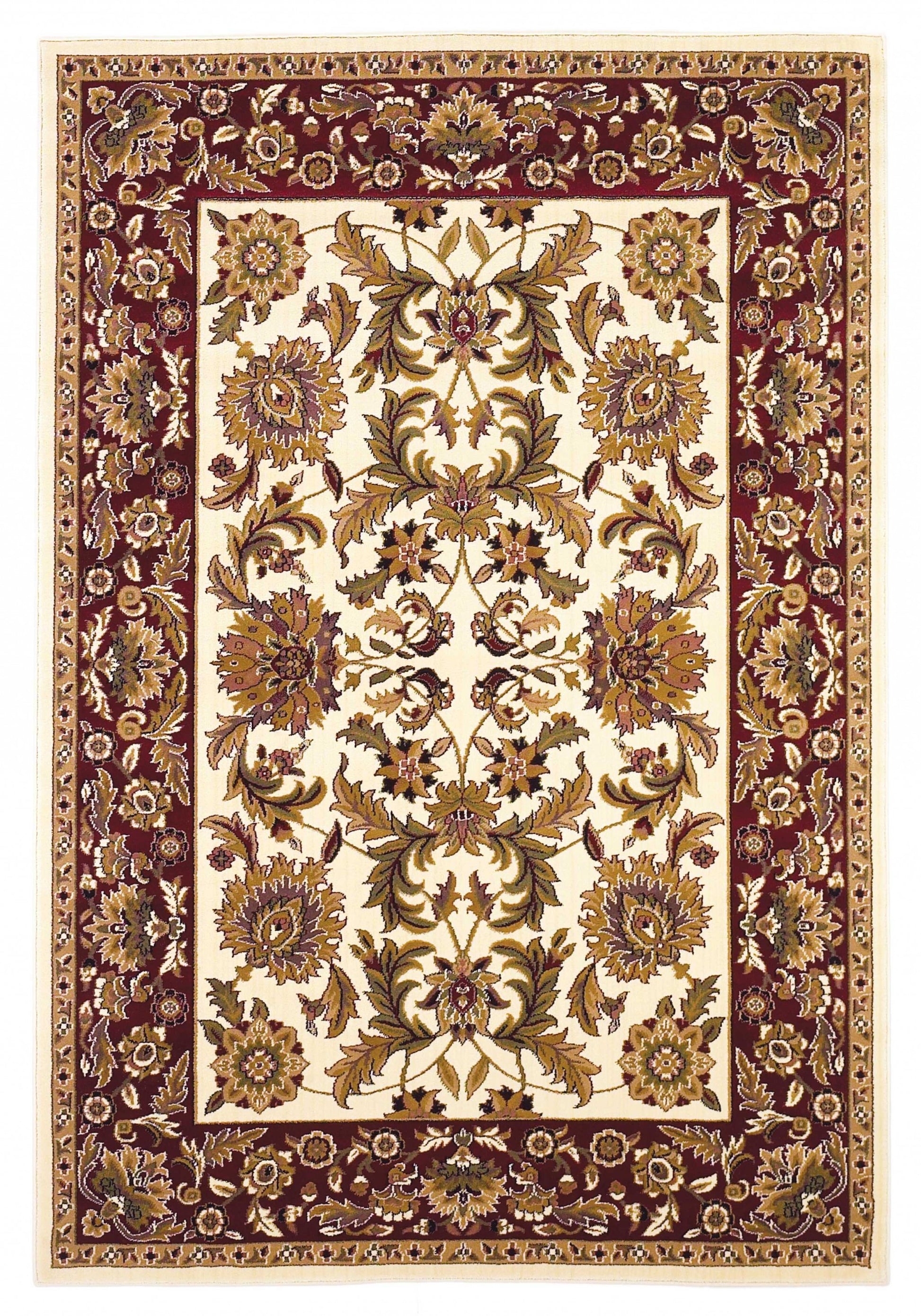 7' Ivory Red And Orange Floral Medallion Octagon Rug-Area Rugs-DECOROLALA