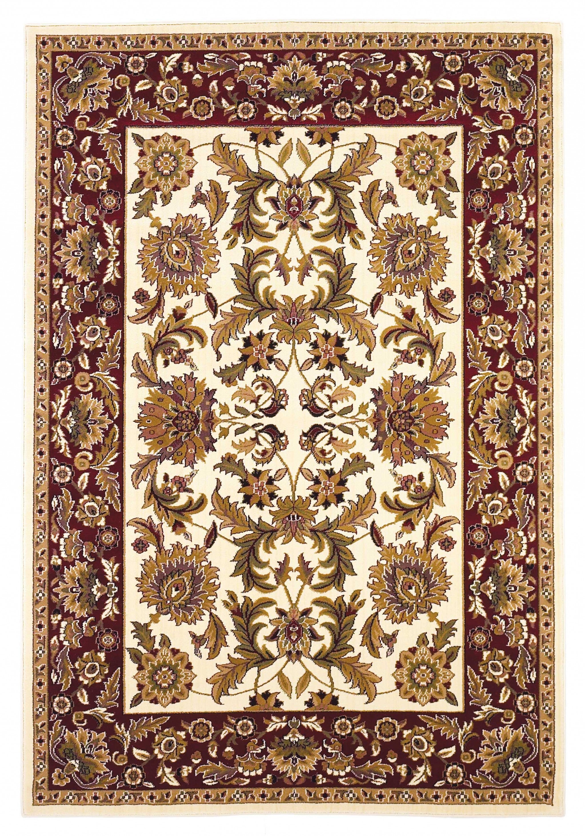 7' Ivory Red And Orange Floral Medallion Octagon Rug-Area Rugs-DECOROLALA