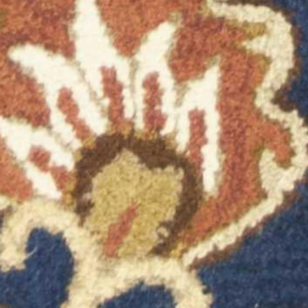 7' Navy Blue Orange And Brown Wool Medallion Hand Tufted Runner Rug-Area Rugs-DECOROLALA