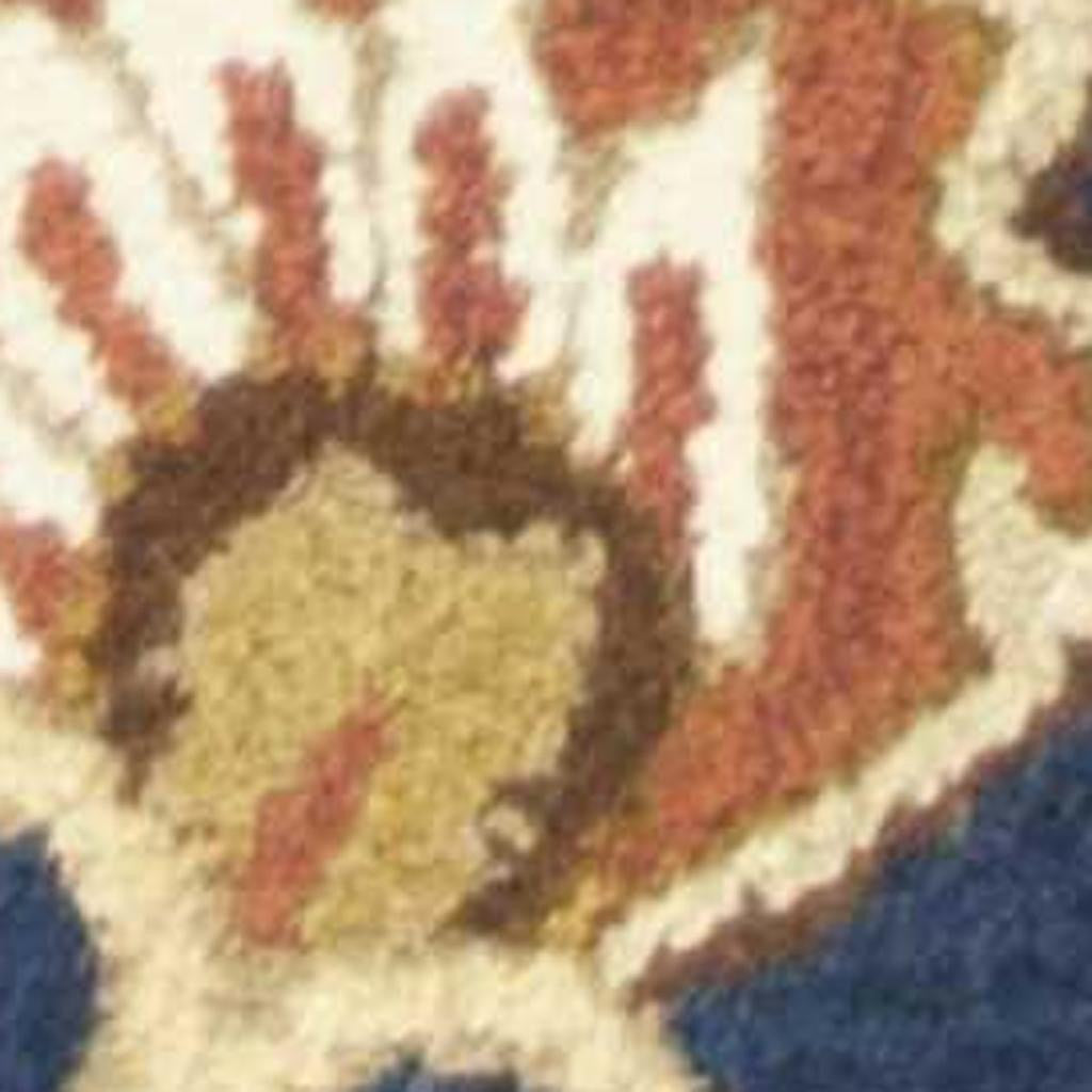 7' Navy Blue Orange And Brown Wool Medallion Hand Tufted Runner Rug-Area Rugs-DECOROLALA