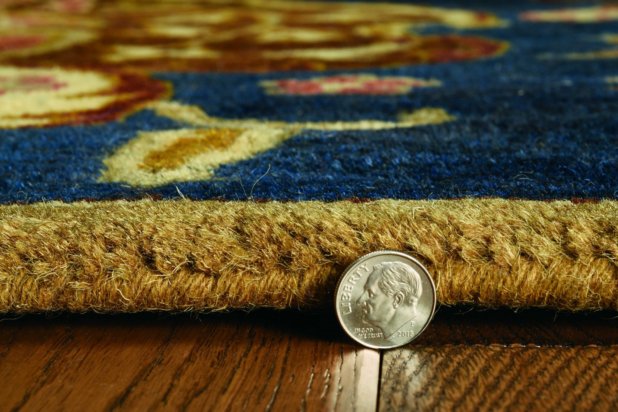 7' Navy Blue Orange And Brown Wool Medallion Hand Tufted Runner Rug-Area Rugs-DECOROLALA