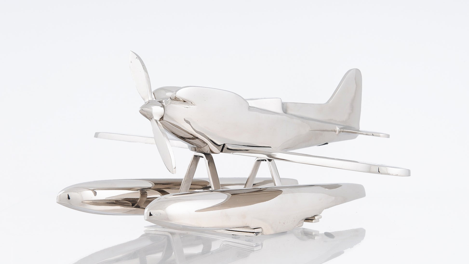 7" Nickel Metal Hand Painted Model Airplane Tabletop Sculpture-Sculptures-DECOROLALA