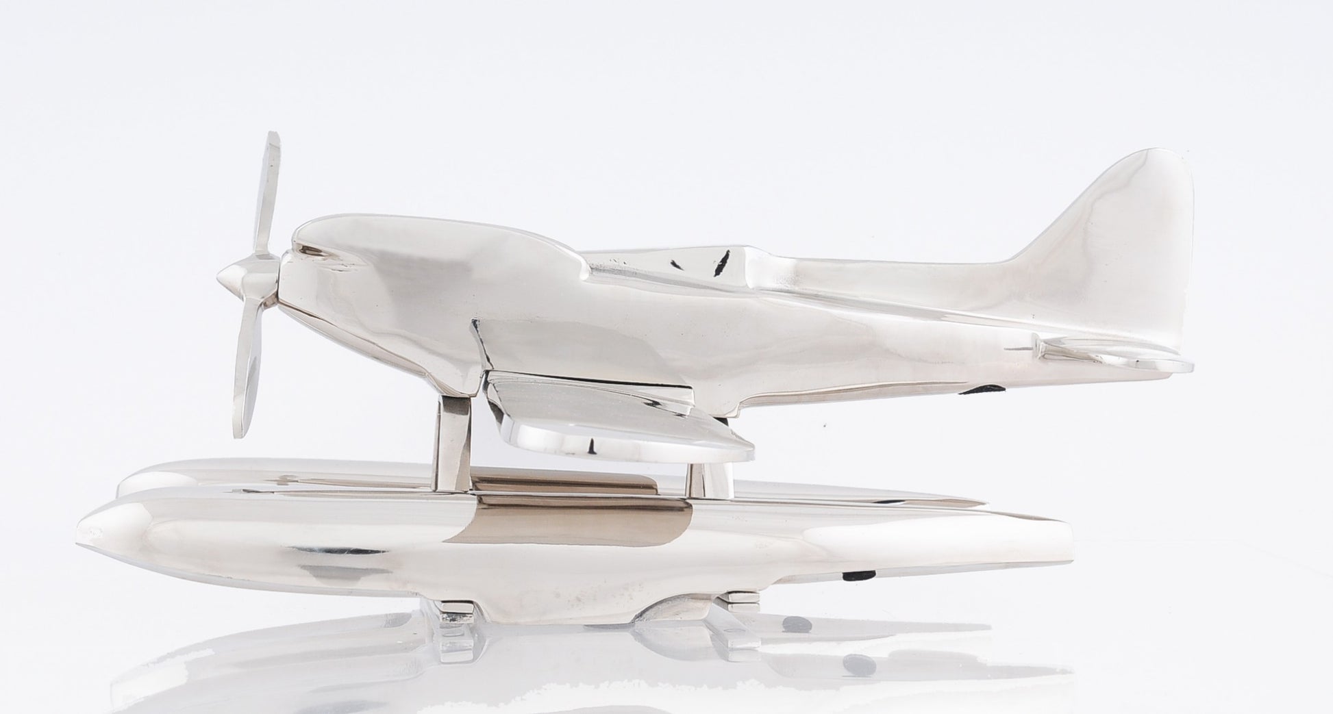 7" Nickel Metal Hand Painted Model Airplane Tabletop Sculpture-Sculptures-DECOROLALA