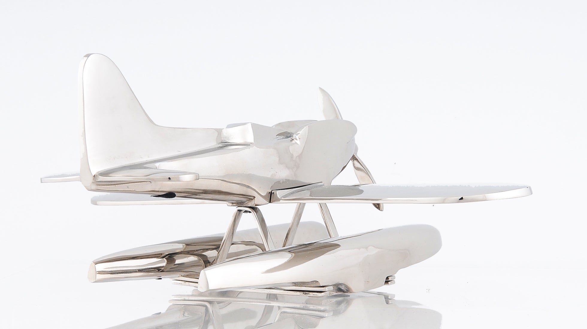 7" Nickel Metal Hand Painted Model Airplane Tabletop Sculpture-Sculptures-DECOROLALA