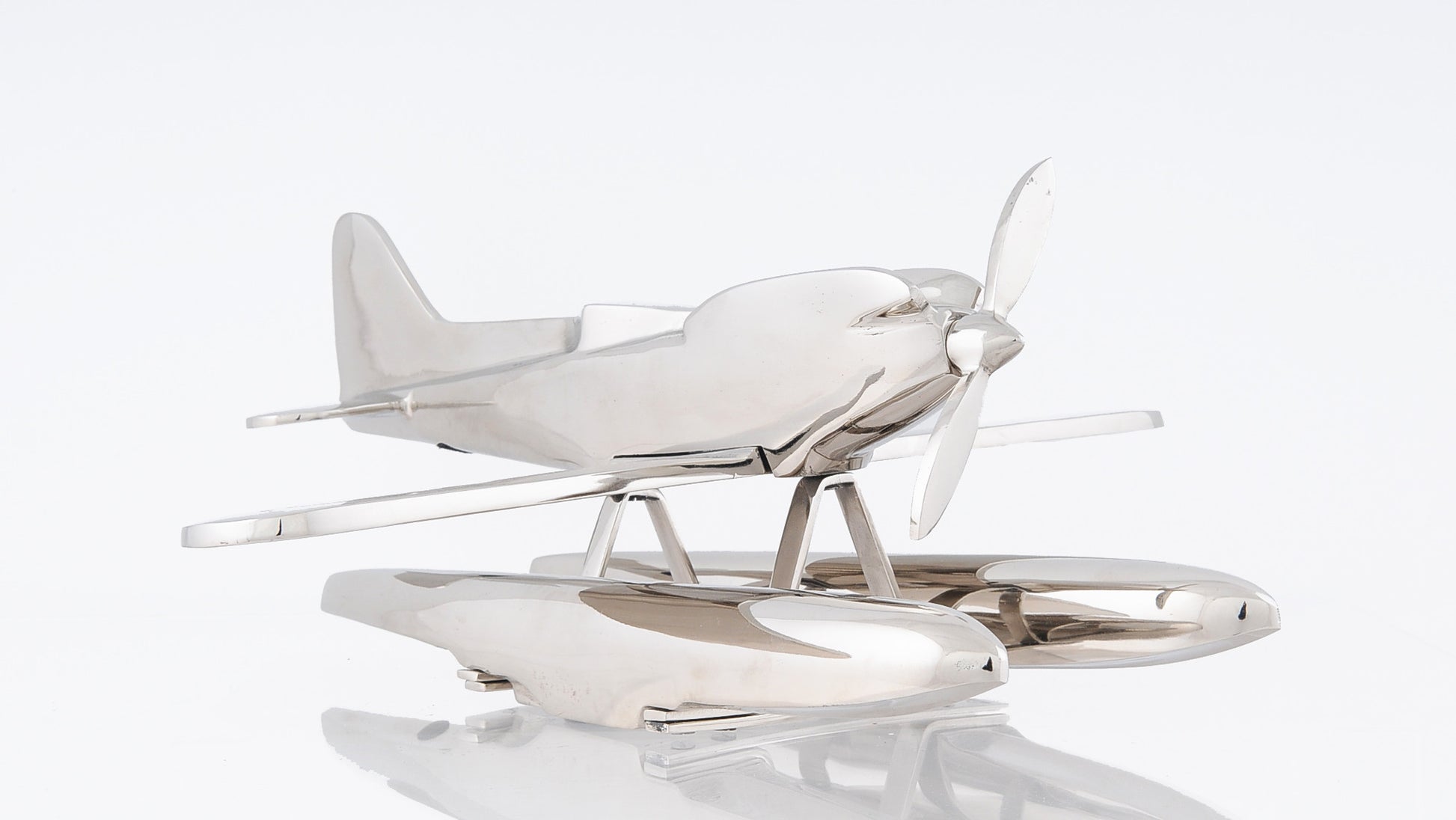 7" Nickel Metal Hand Painted Model Airplane Tabletop Sculpture-Sculptures-DECOROLALA