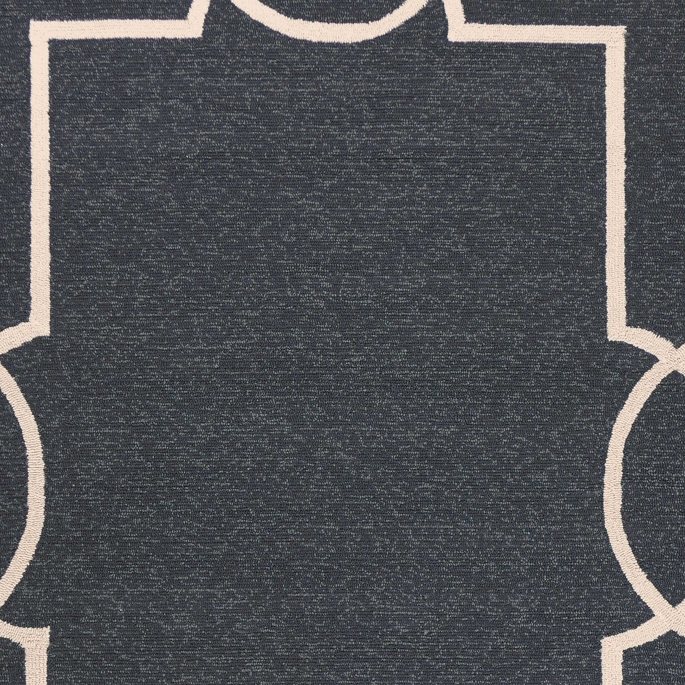 7' Onyx And Ivory Round Geometric Handmade Indoor Outdoor Area Rug-Outdoor Rugs-DECOROLALA