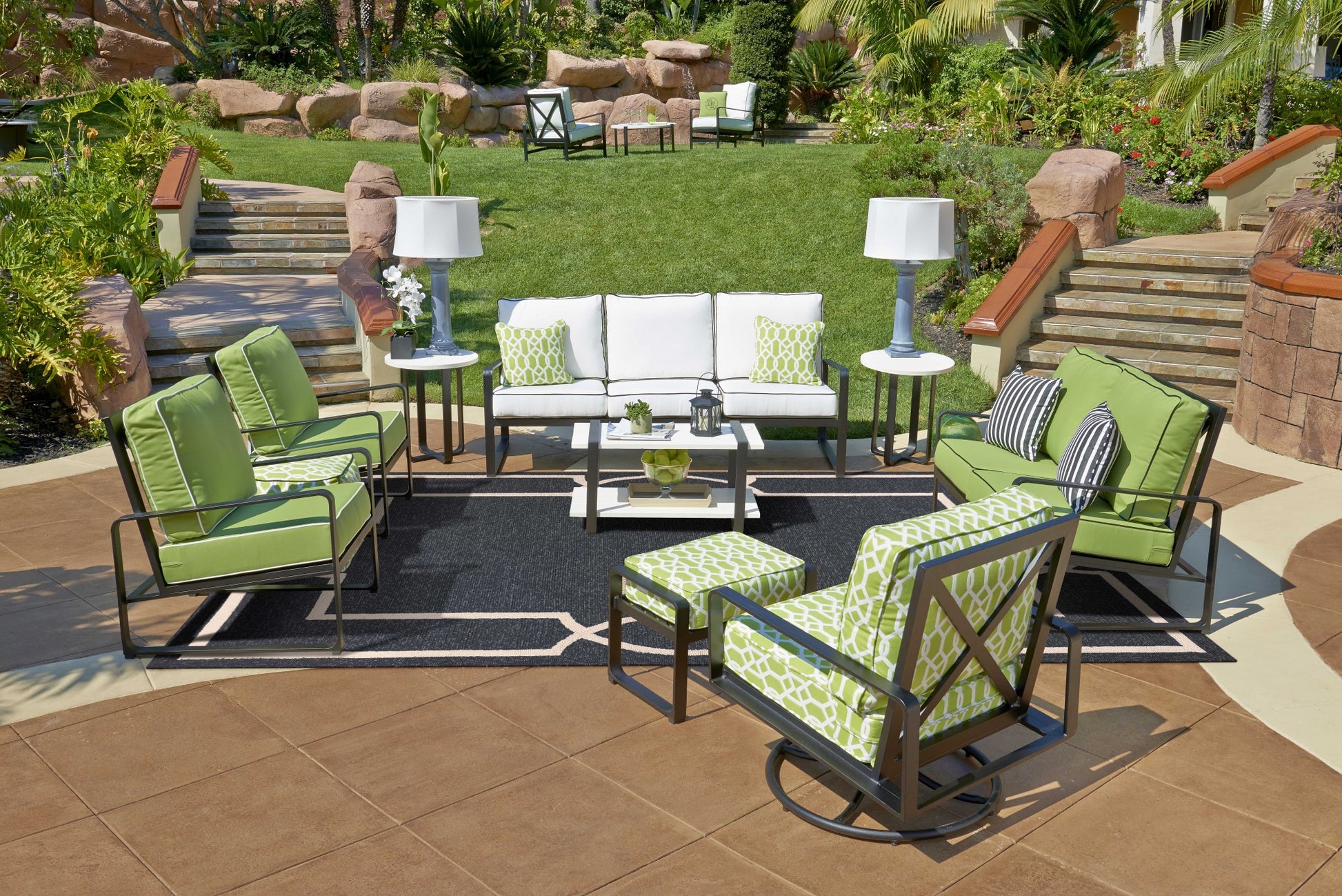 7' Onyx And Ivory Round Geometric Handmade Indoor Outdoor Area Rug-Outdoor Rugs-DECOROLALA