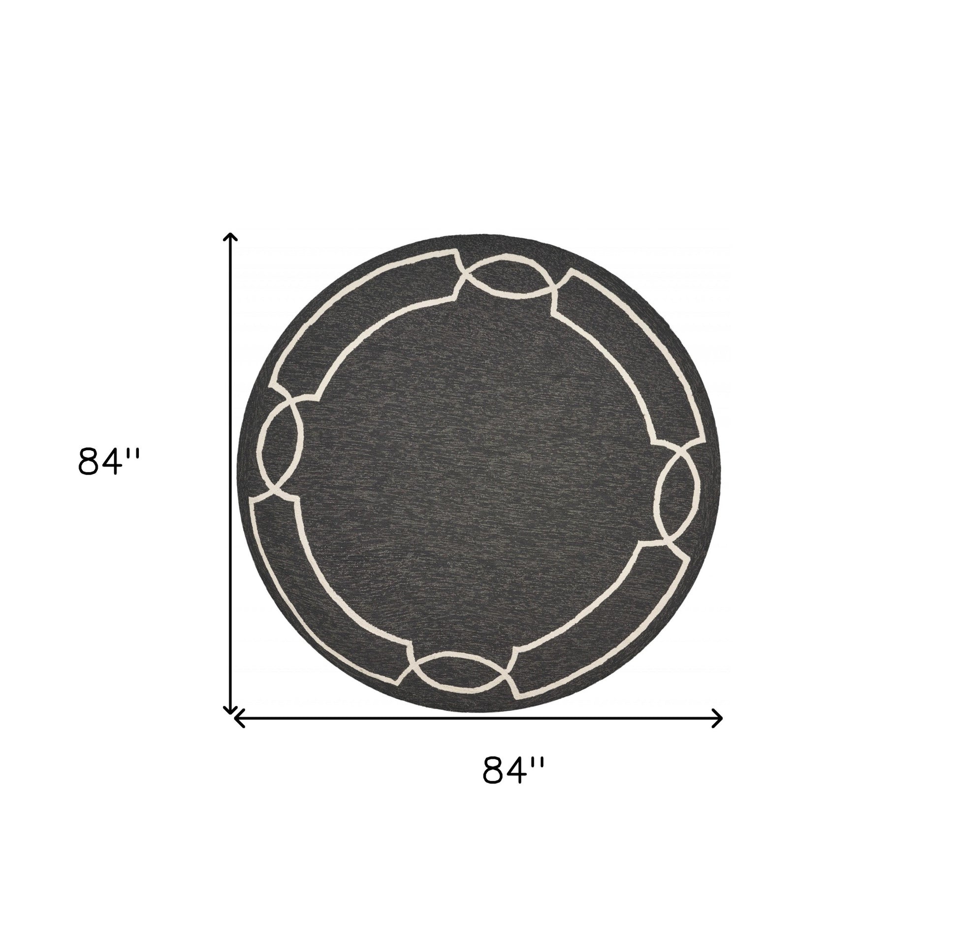 7' Onyx And Ivory Round Geometric Handmade Indoor Outdoor Area Rug-Outdoor Rugs-DECOROLALA